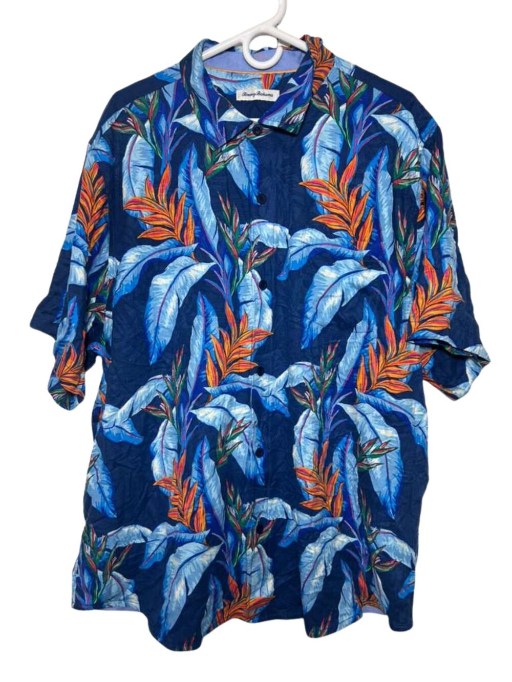 Tommy Bahama Hawaiian Button Down Shirt Men's XXL Blue Tropical Short Sleeve